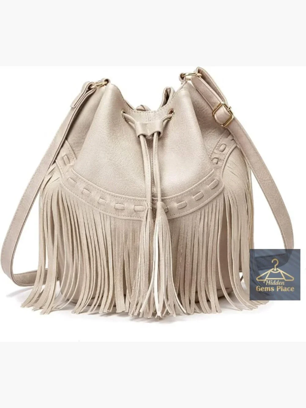 Vegan Leather Bucket Bag Crossbody Fringe Tassel Hobo Shoulder Purse Drawstring